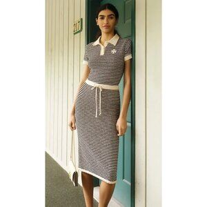 NWT Tory Burch stripe crochet drawstring knit midi skirt